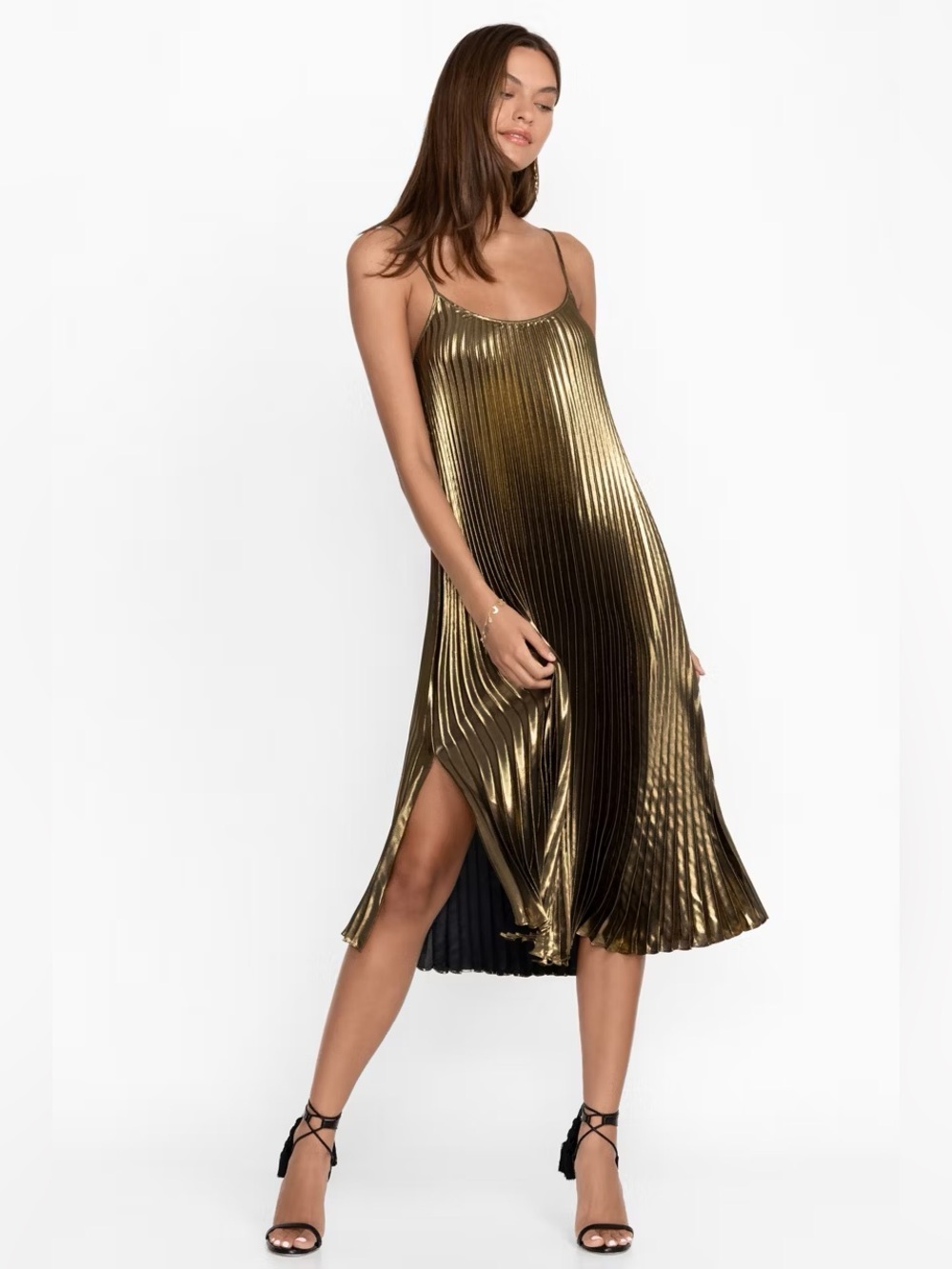 Johnny Was Gem Gold Lame Pleated Dress size Small